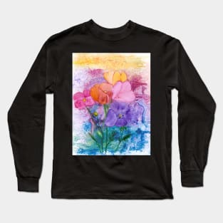 Colorful Dancing Poppies Abstract Long Sleeve T-Shirt